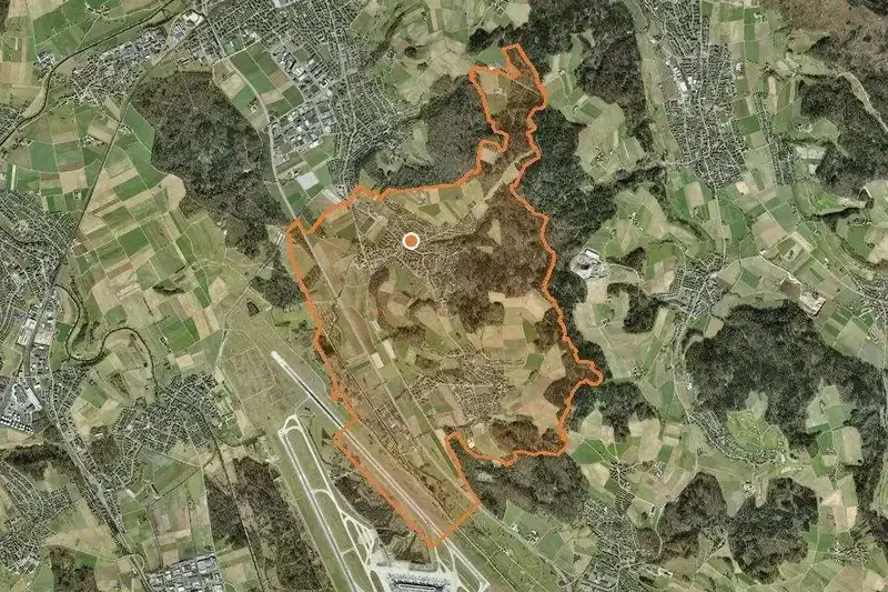 Satellitenansicht von Winkel mit eingezeichneter Gemeindegrenze